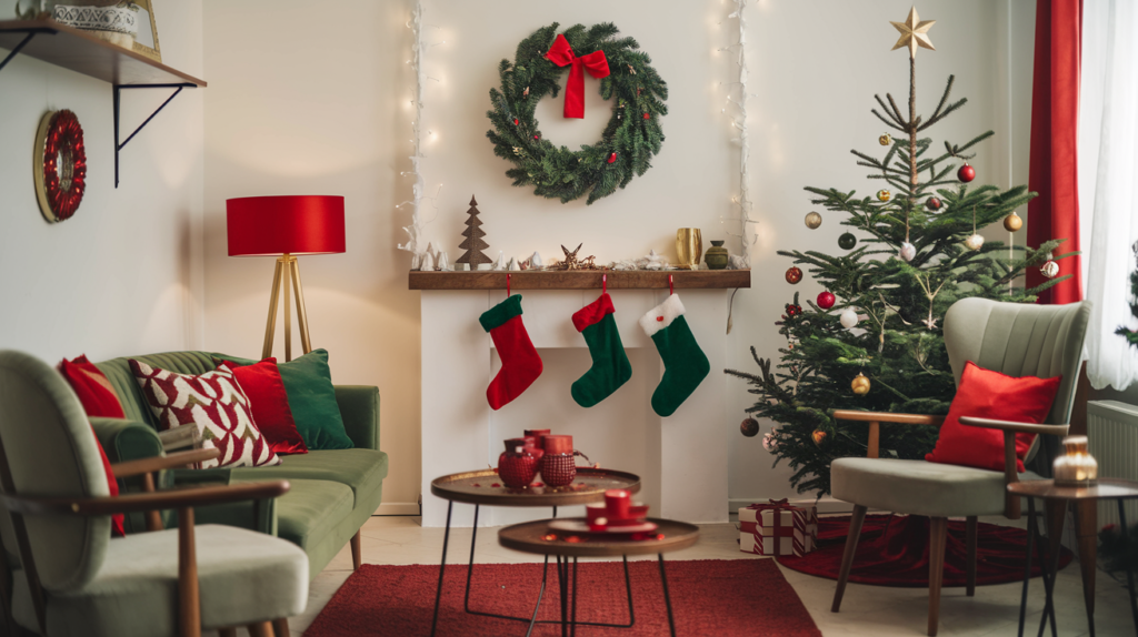 Modern festive decor in classic Christmas colors