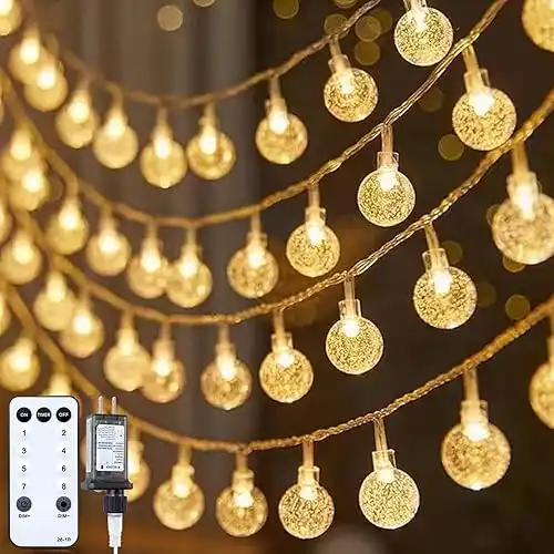 Minetom Globe String Lights -100 Warm White LED Crystal Globe Fairy Lights, 8 Lighting Modes