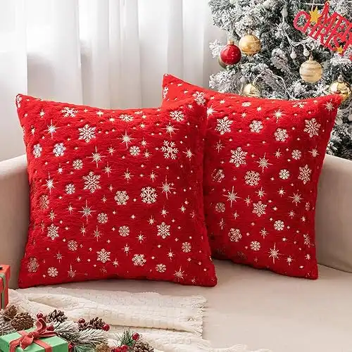 MIULEE Set of 2 Christmas Decorative Throw Pillow Covers Soft Faux Fur 18x18