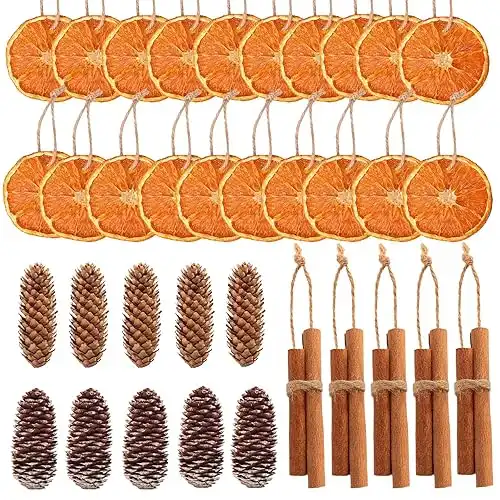 Christmas Tree Decorations, 40 Pcs Natural Orange Slices Cinnamon Pinecones Set with Jute Hangers for Christmas Tree DIY Crafts Home Decorations